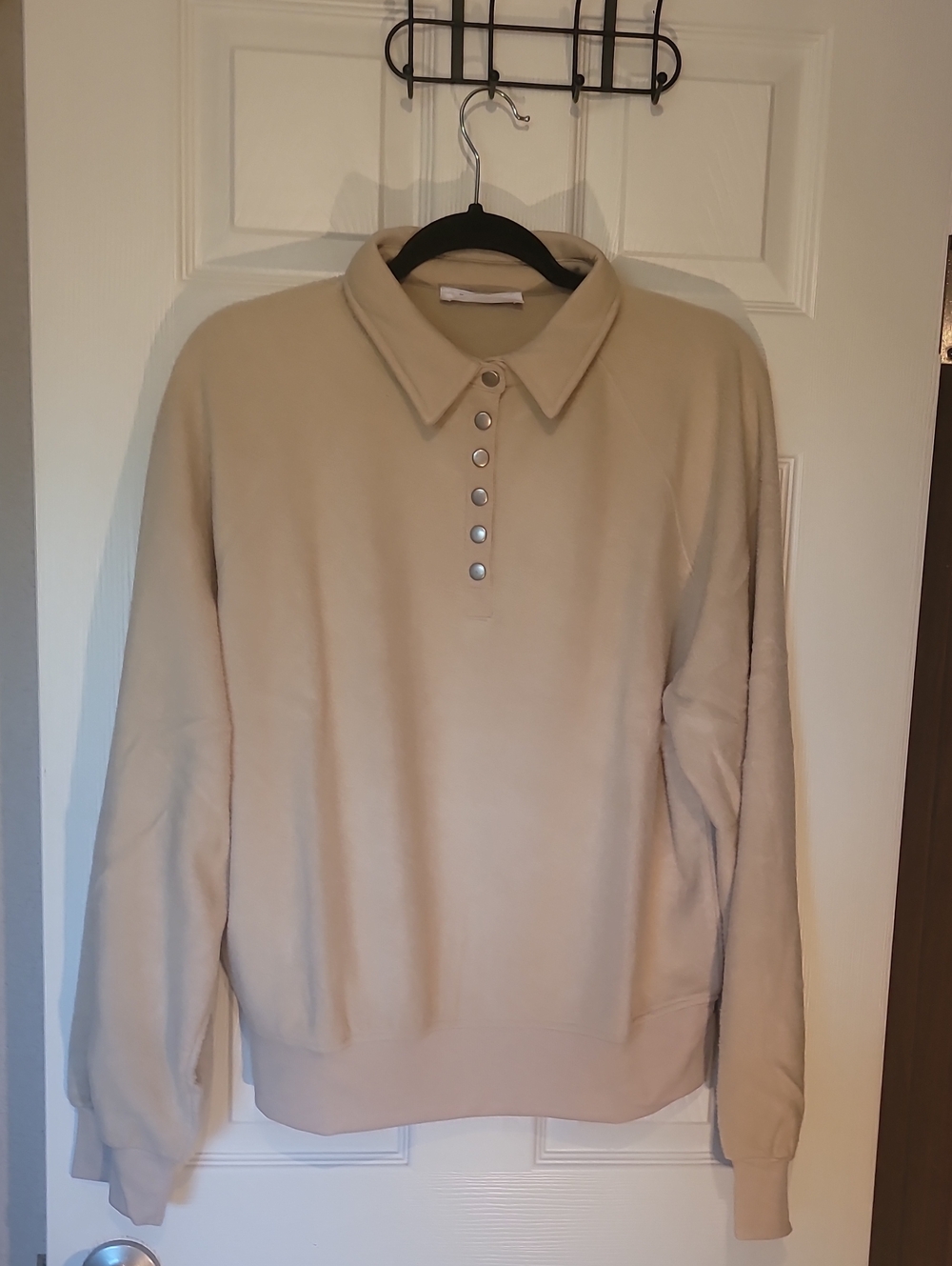 Double Zero Beige Snap-Placket Polo Sweatshirt